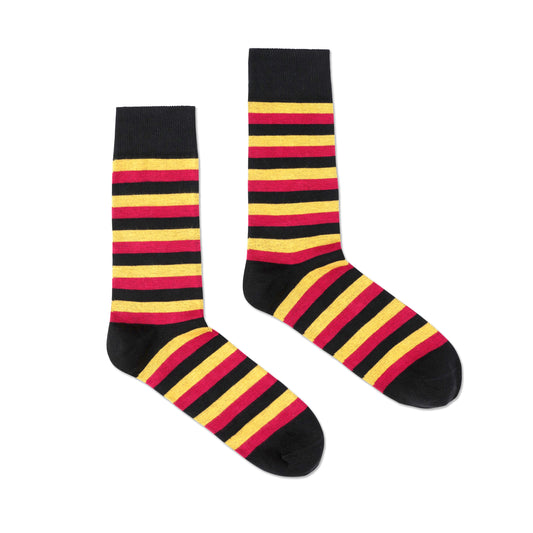 Black, Yellow, and Red Stripe Socks