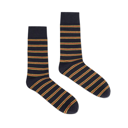 Black, Yellow, and Burgundy Stripe Socks