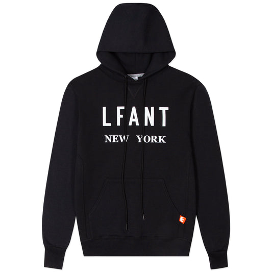 Black hoodie with "LFANT New York" printed on the front.