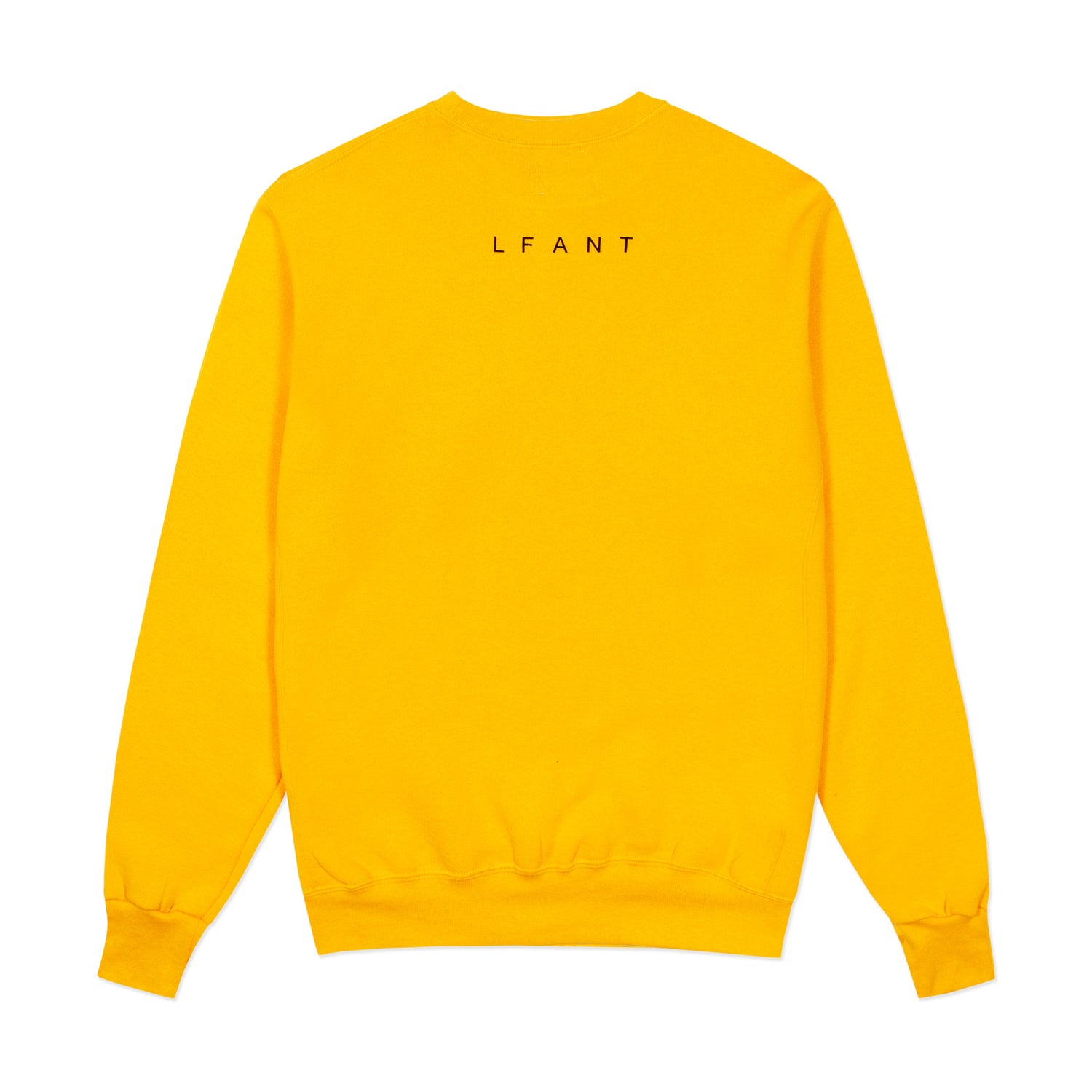 Yellow crewneck with "LFANT" on the back.