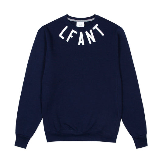Navy crewneck sweatshirt with "LFANT" printed around the collar.