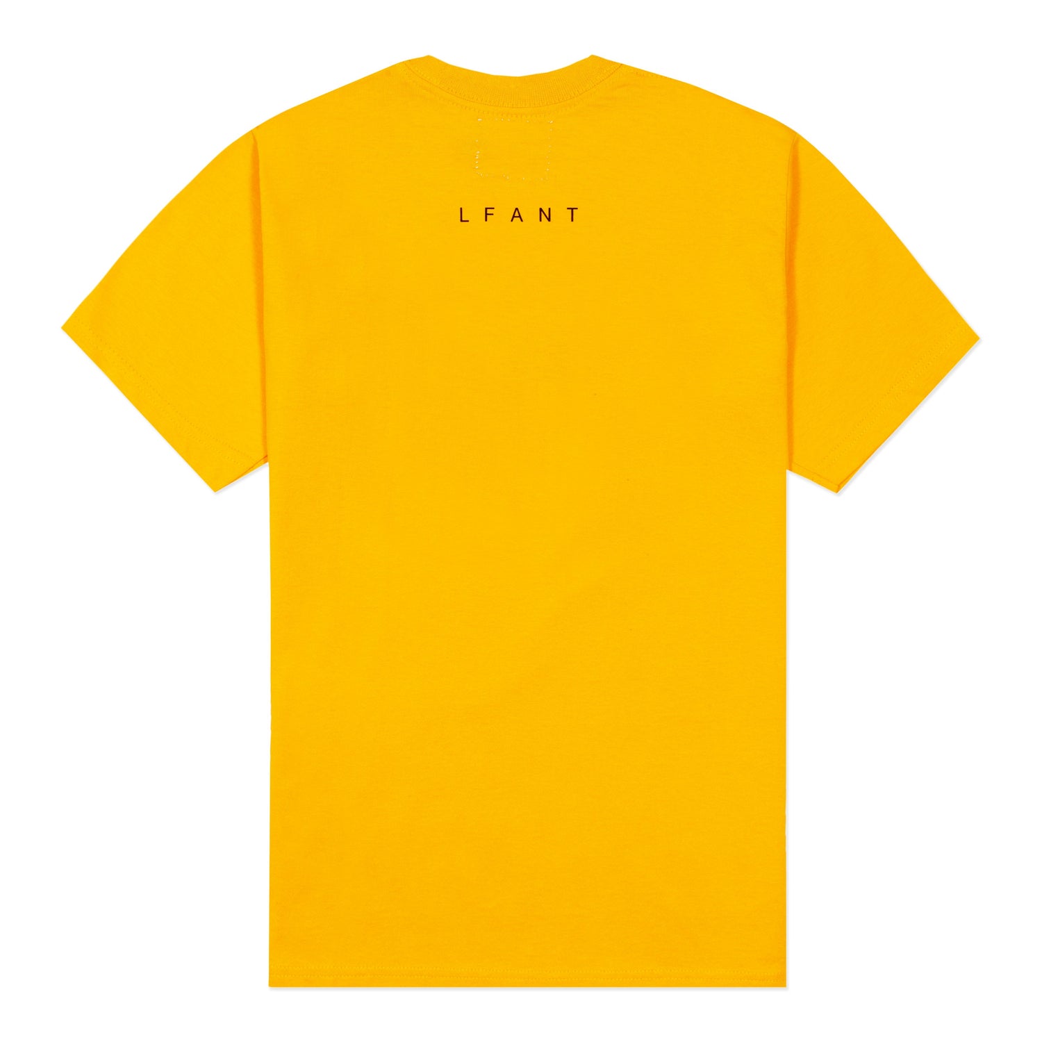 Yellow t-shirt with LFANT on the back.