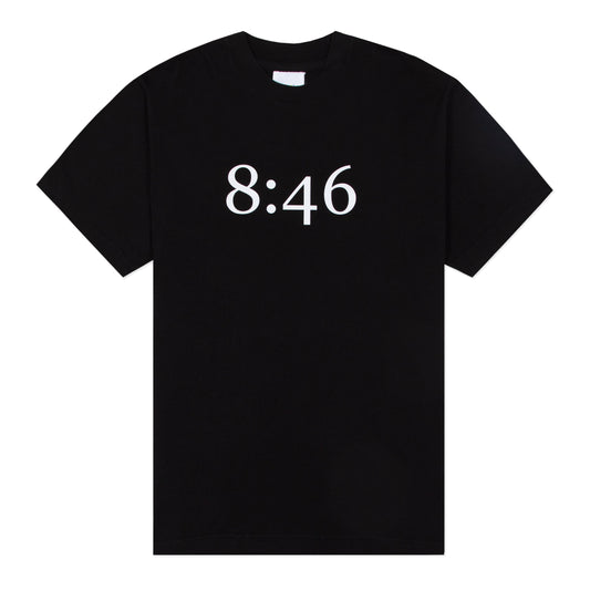 Black t-shirt with "8:46" printed on the front in white.