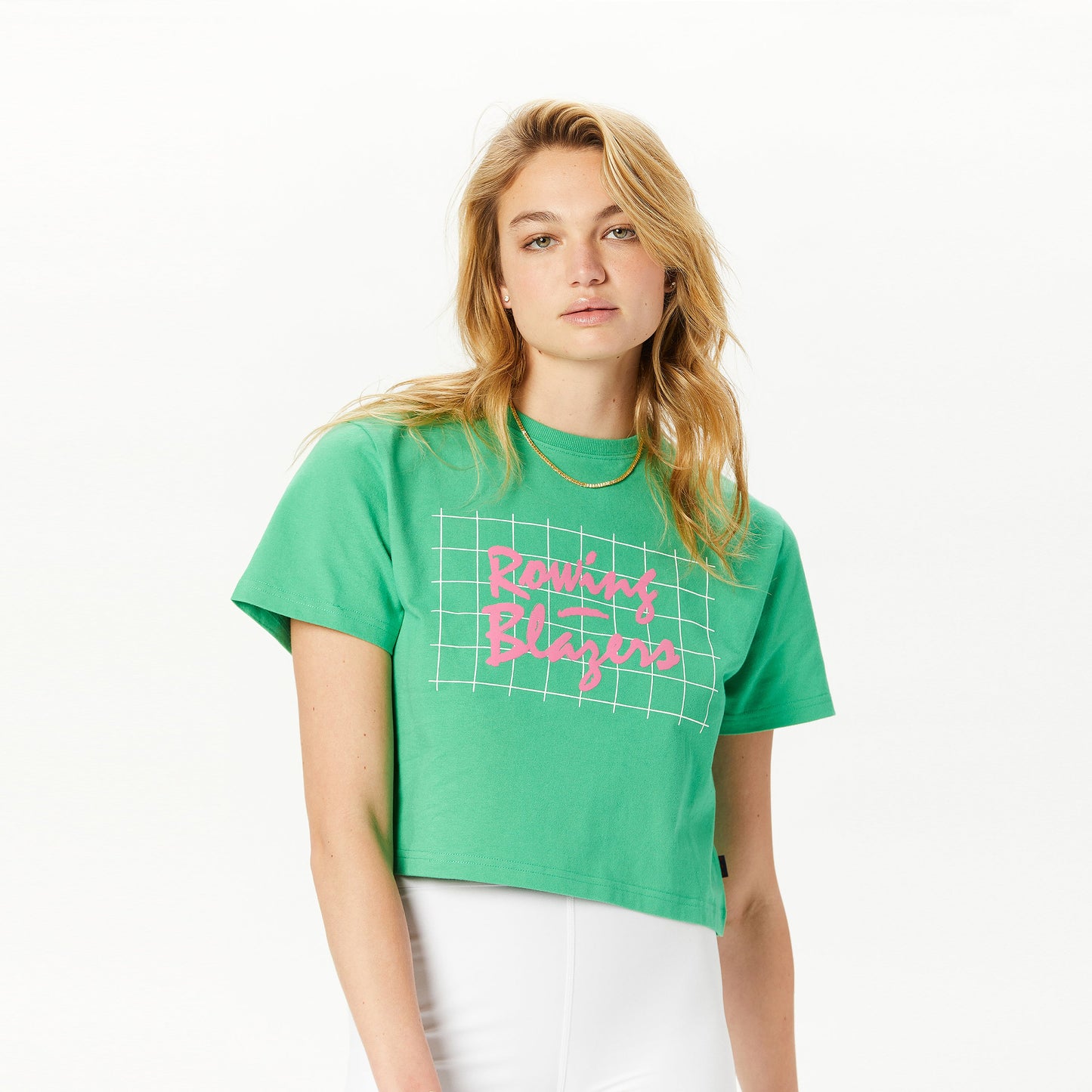 Women's Cropped Rowing Blazers '90s Green and Pink Tee