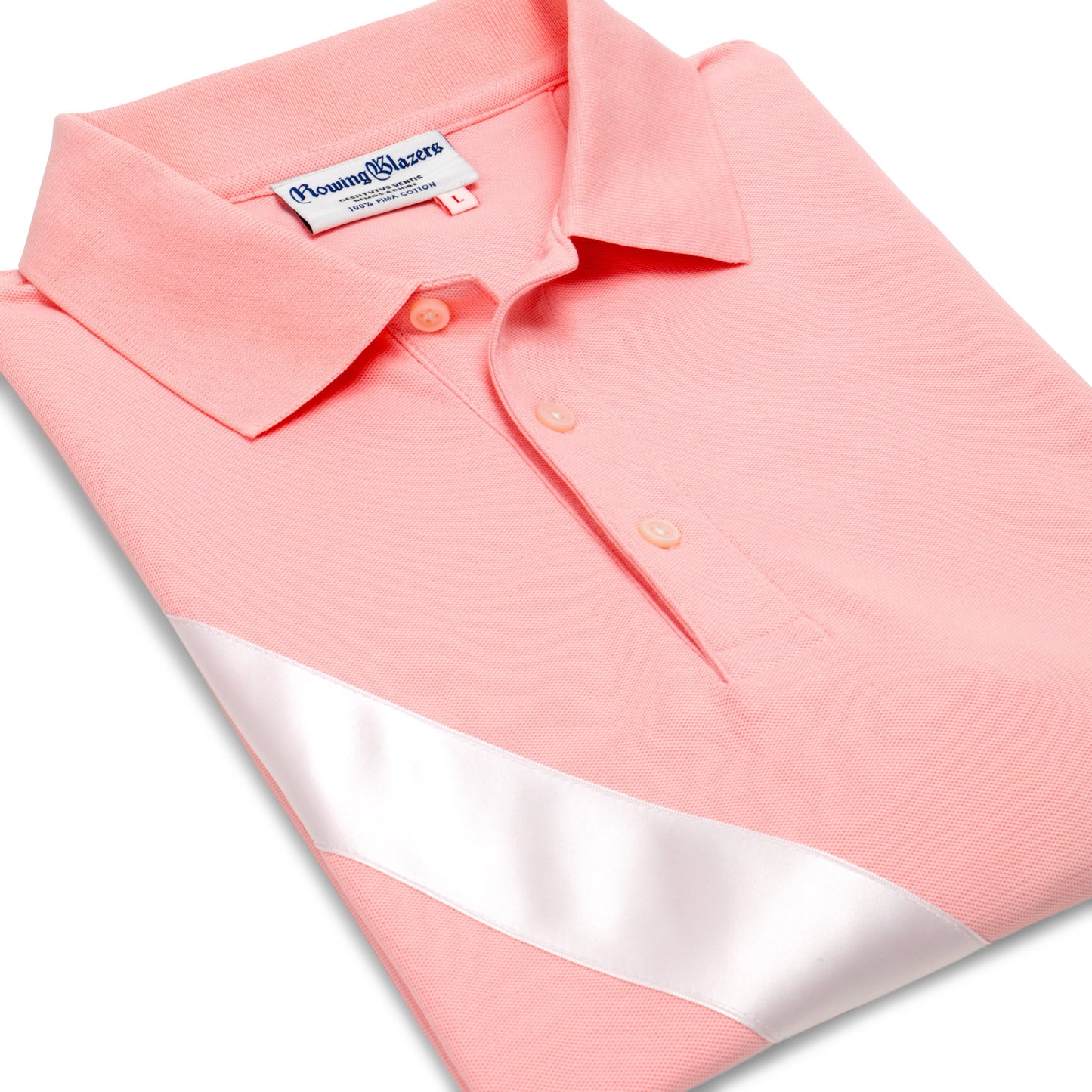 100% Pima Cotton Stripe Polo (Authentic Polo Shirt with Satin Stripe - Pink)