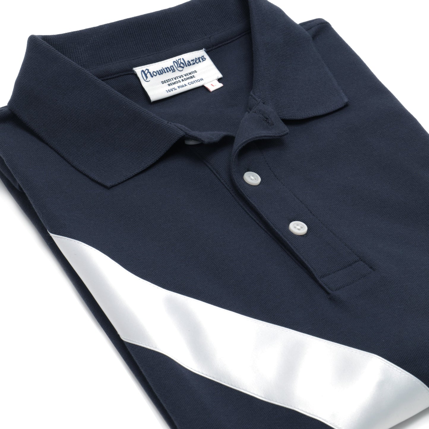 100% Pima Cotton Stripe Polo (Authentic Polo Shirt with Satin Stripe - Navy)