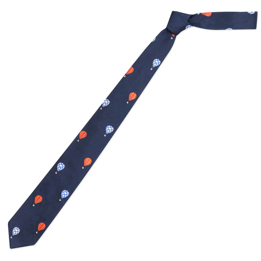 Navy tie with all-over Babar balloon motif.