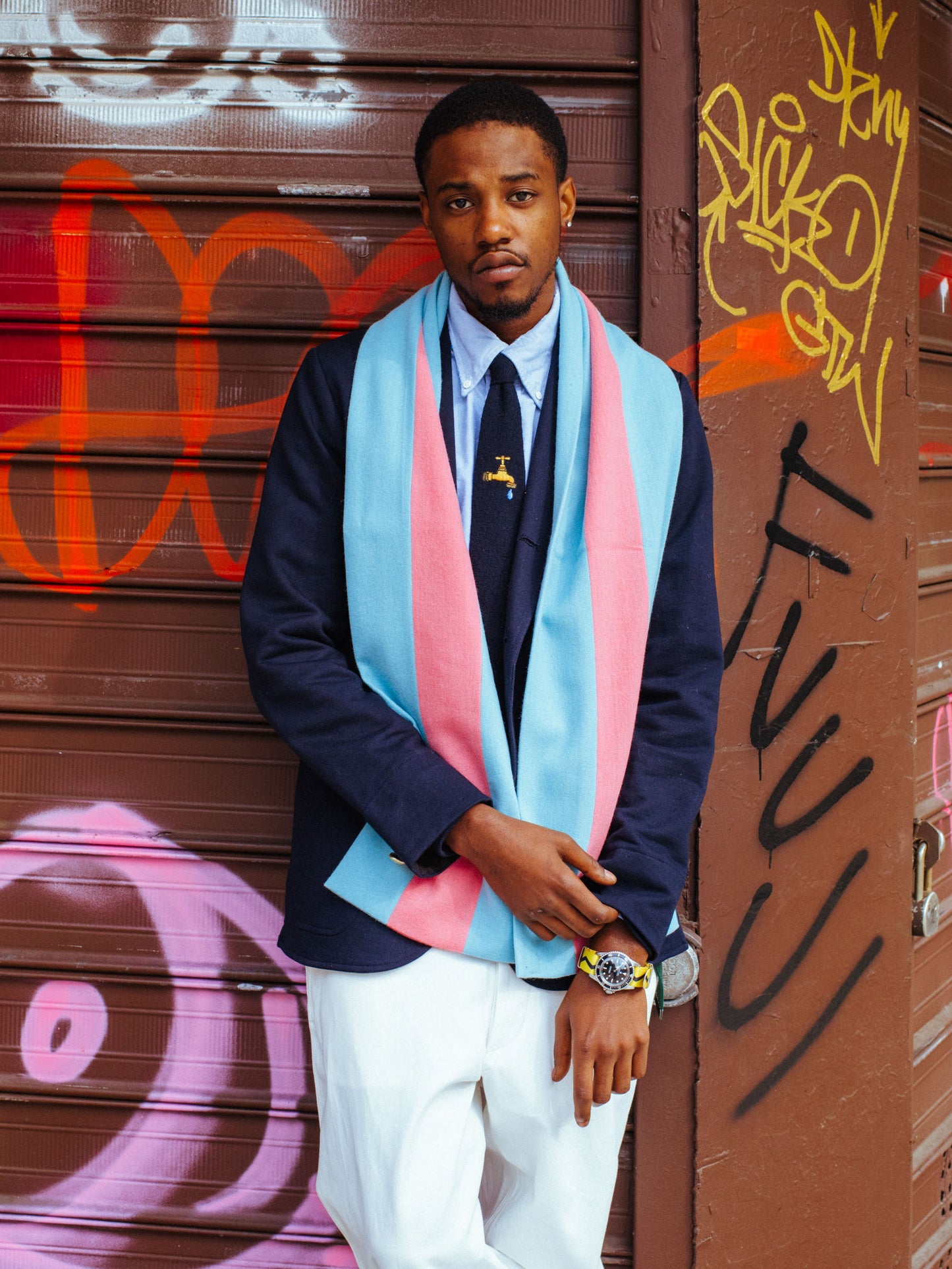 100% wool schoolboy scarf (Wool Made-in-England Schoolboy Scarf in Light Blue and Pink)