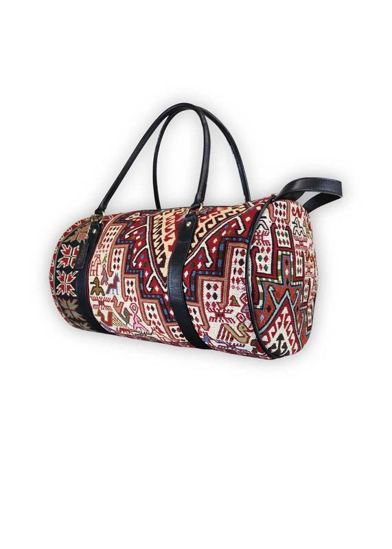 One of a kind travel duffle bag handmade from Turkish carpets.