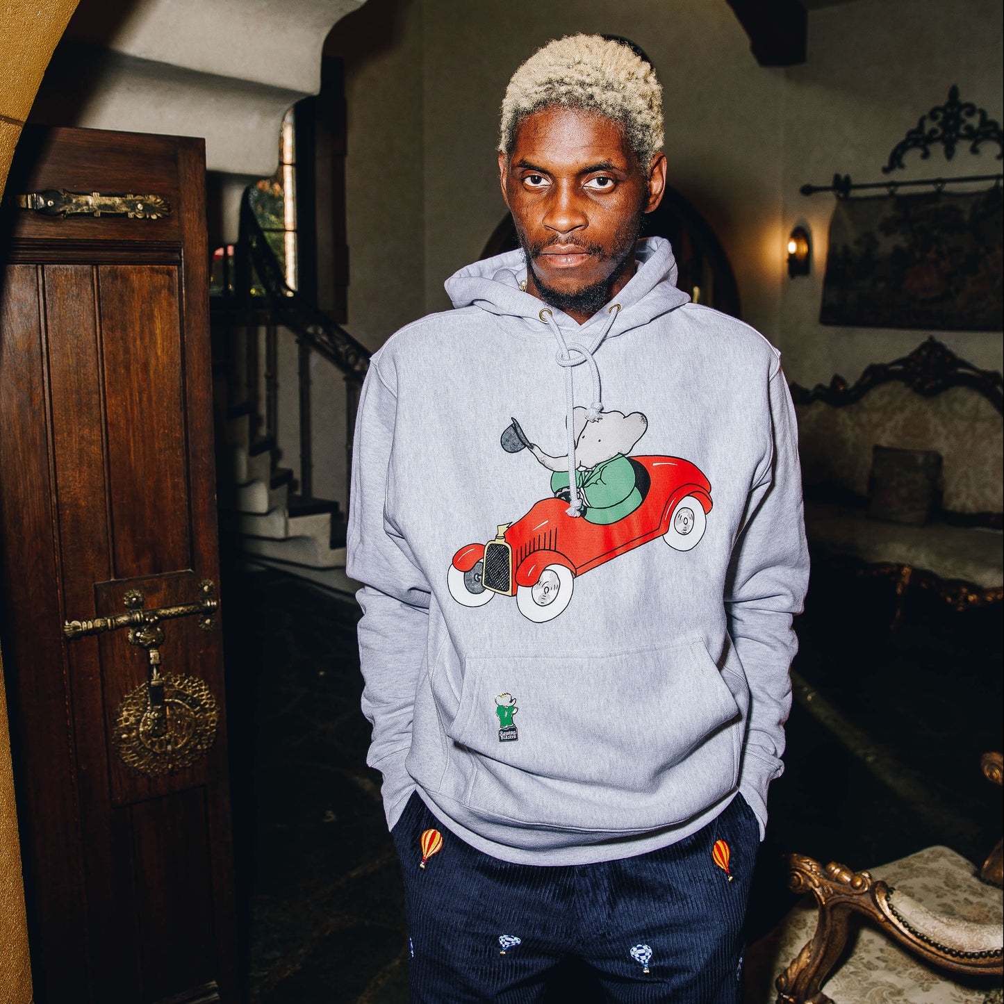 A$AP Nast wearing the Babar the Elephant pin.
