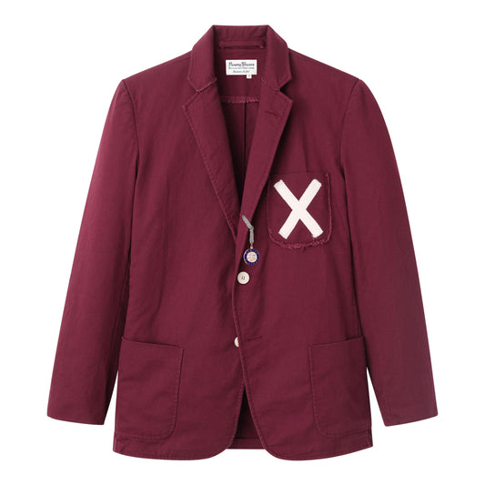 Destroyed "X" Blazer in Burgundy Cotton Twill