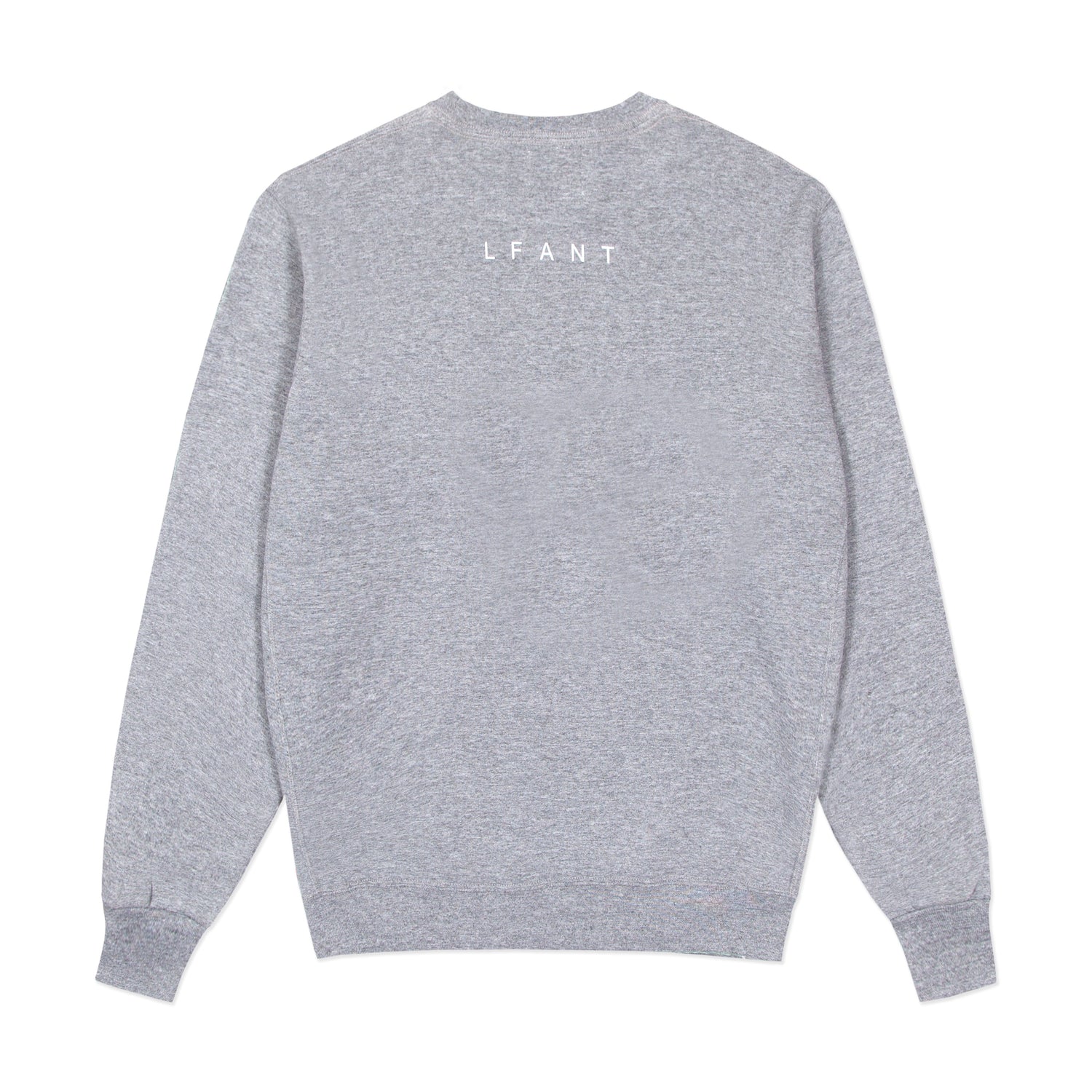 Grey crewneck sweatshirt with "LFANT" printed across the back.