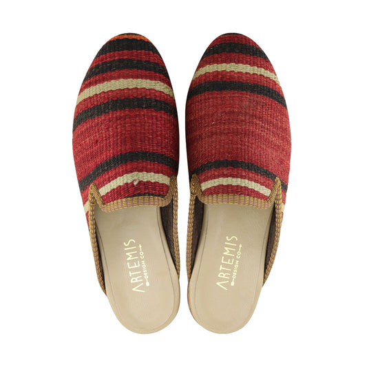 One of a kind slippers handmade from Turkish carpets.