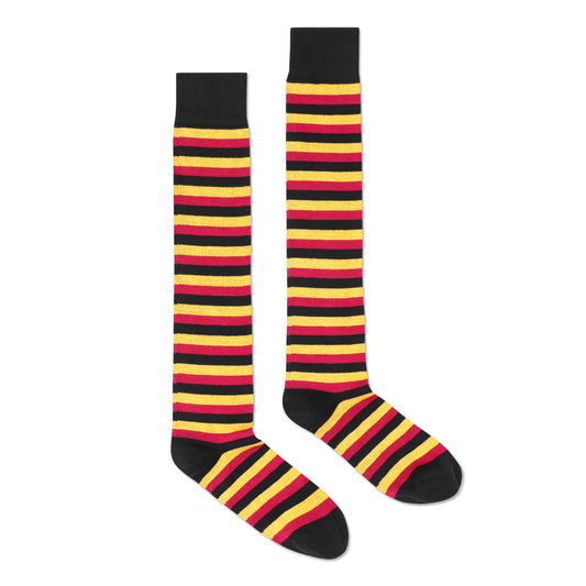 Over-The-Knee Black, Yellow, and Red Stripe Socks