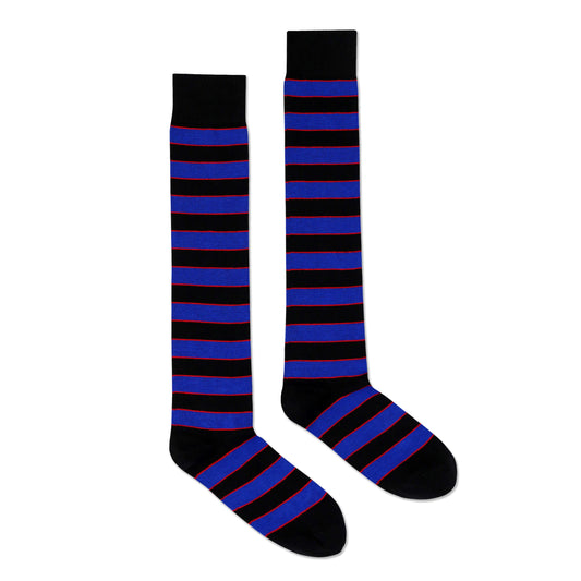 Over-The-Knee Black, Red, and Blue Stripe Socks