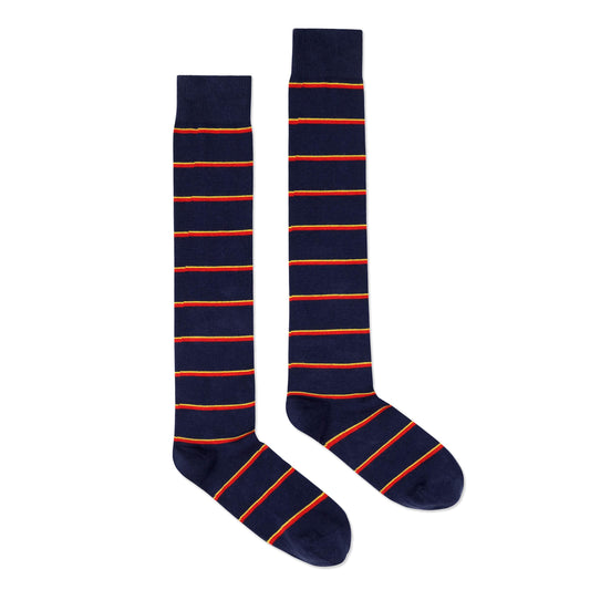 Over-The-Knee Navy, Yellow, and Red Stripe Socks