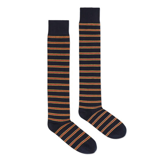 Over-The-Knee Black, Yellow, and Burgundy Stripe Socks