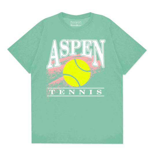 Green t-shirt printed with "Aspen Tennis."
