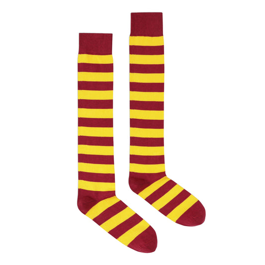 Over-The-Knee Burgundy and Gold Stripe Socks
