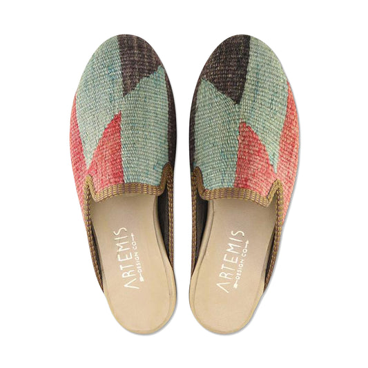 One of a kind slippers handmade from Turkish carpets.
