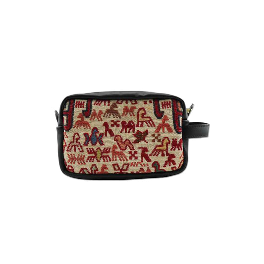 One of a kind dopp kit handmade from Turkish carpets with leather handle.