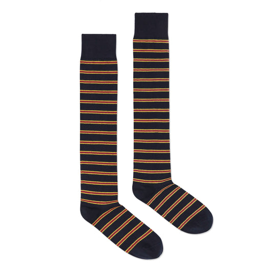 Over-The-Knee Black, Yellow, and Burgundy Stripe Socks