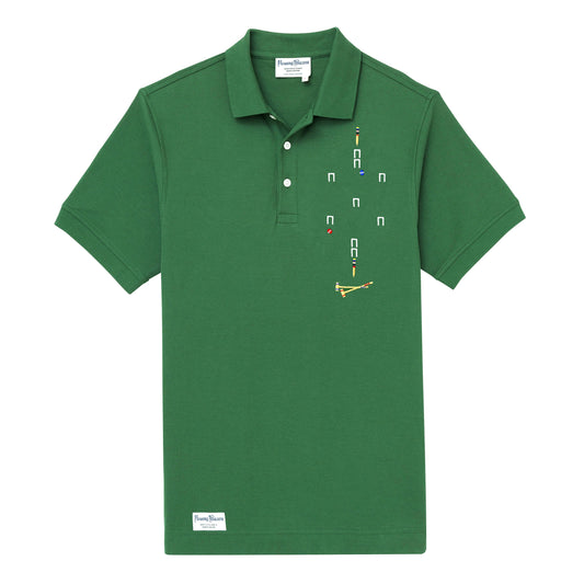 Polo jersey with satin stitched croquet court motif.