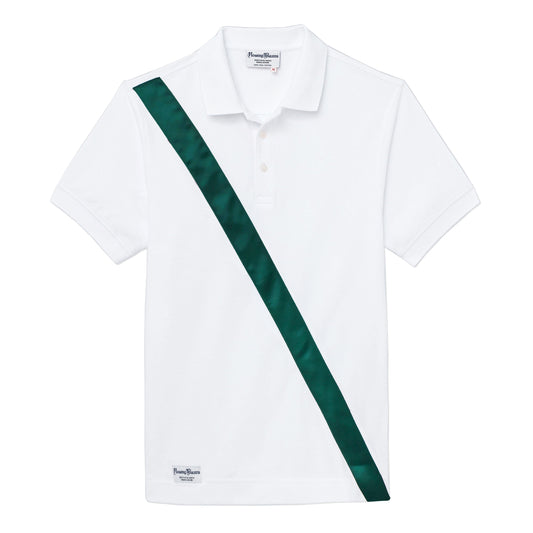 White Authentic Polo Shirt with Green Satin Stripe