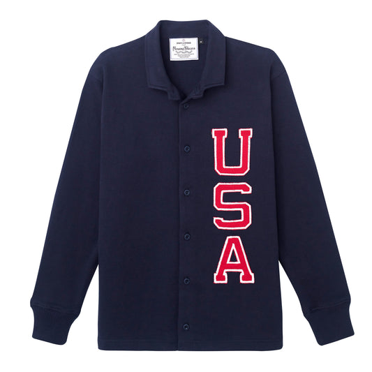 Navy blue rugby overshirt with embroidered USA.