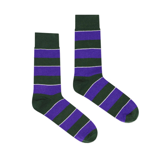 Purple and green stripe socks.