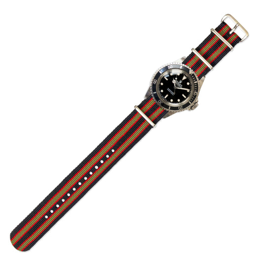 Watch Strap in Green, Red and Black Double Stripe