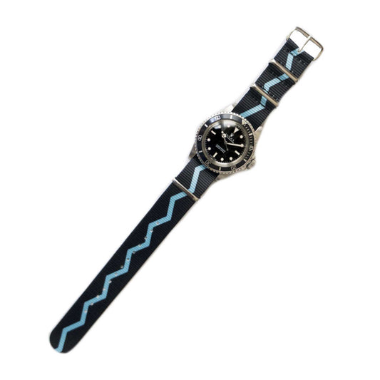 Watch Strap in Black and Light Blue Zig-Zag