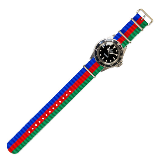 Watch Strap in Blue, Red and Green Stripe