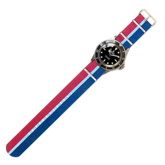 Watch Strap in Burgundy, Light Blue and Navy Stripe