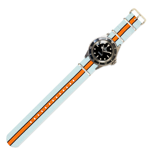 Watch Strap in Eton, Orange and Navy Double Stripe