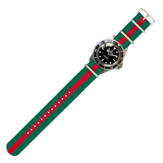 Watch Strap in Green and Red Stripe