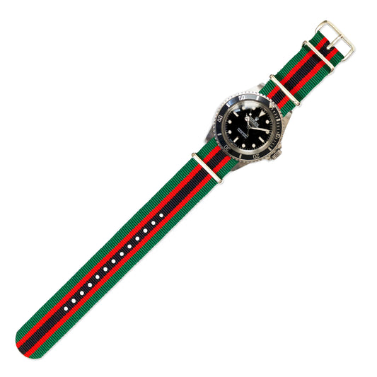 Watch Strap in Green, Red and Black Stripe