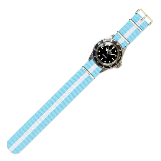 Watch Strap in Light Blue and White Stripe
