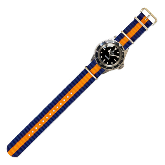 Watch Strap in Navy and Orange Stripe