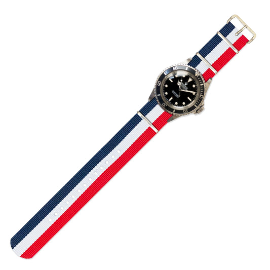 Watch Strap in Navy, White and Red Stripe