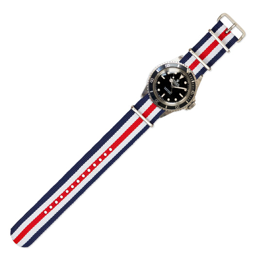 Watch Strap in Navy, White and Red Double Stripe