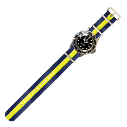 Watch Strap in Navy and Yellow Stripe