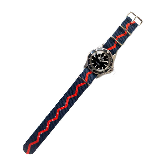 Watch Strap in Navy and Red Zig-Zag