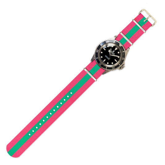 Watch Strap in Pink and Green Stripe