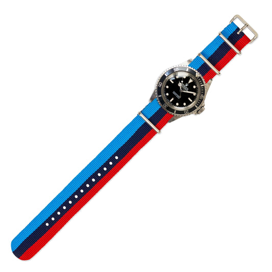 Watch Strap in Blue, Navy and Red Stripe