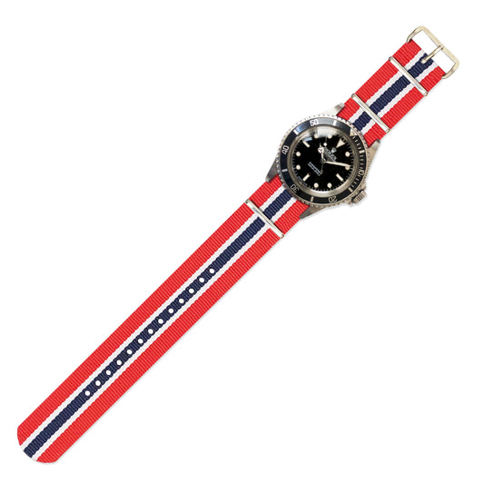 Watch Strap in Red, Navy and White Double Stripe