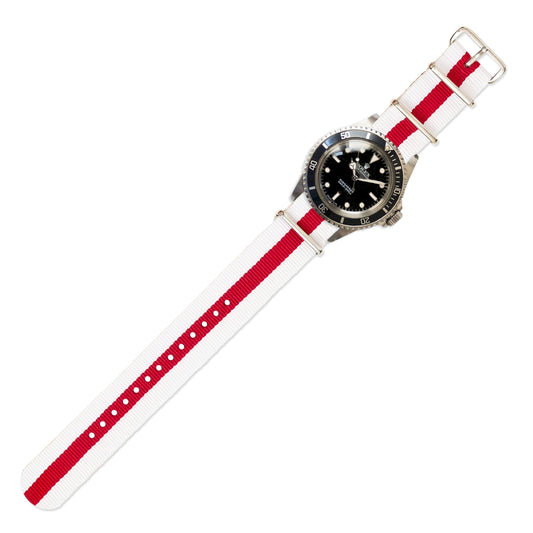 Watch Strap in Burgundy and White Stripe