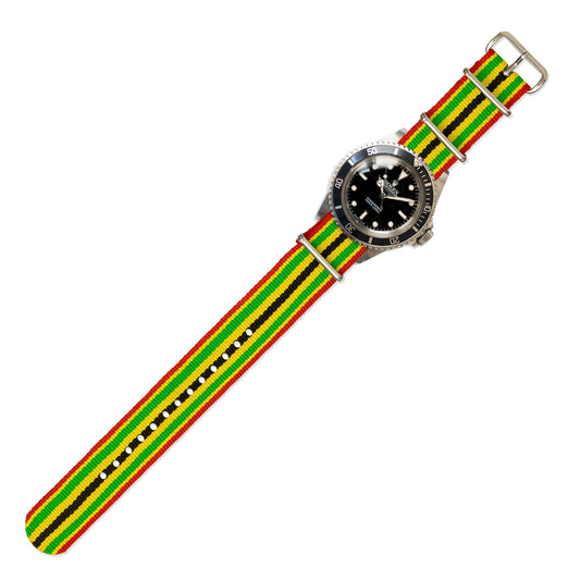 Watch Strap in Red, Green, Yellow and Black Stripe