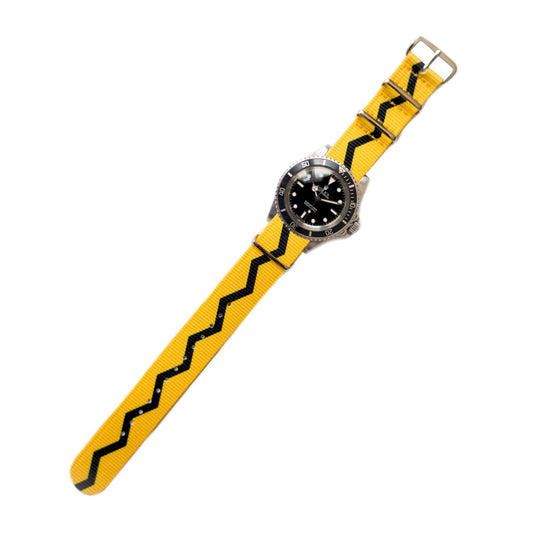 Watch Strap in Yellow and Black Zig-Zag